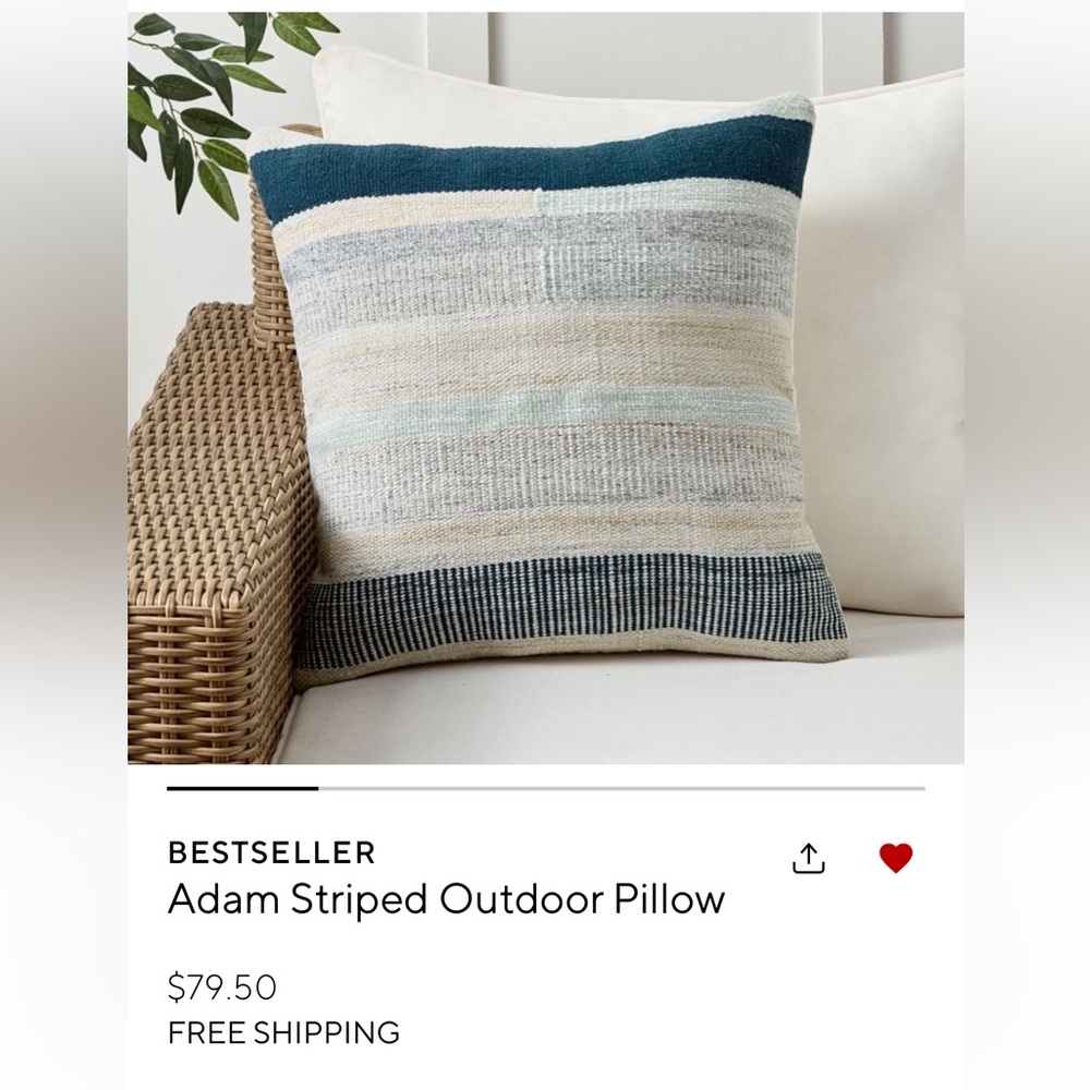 Pottery barn Adam Striped Outdoor Pillow NWOT & NWT